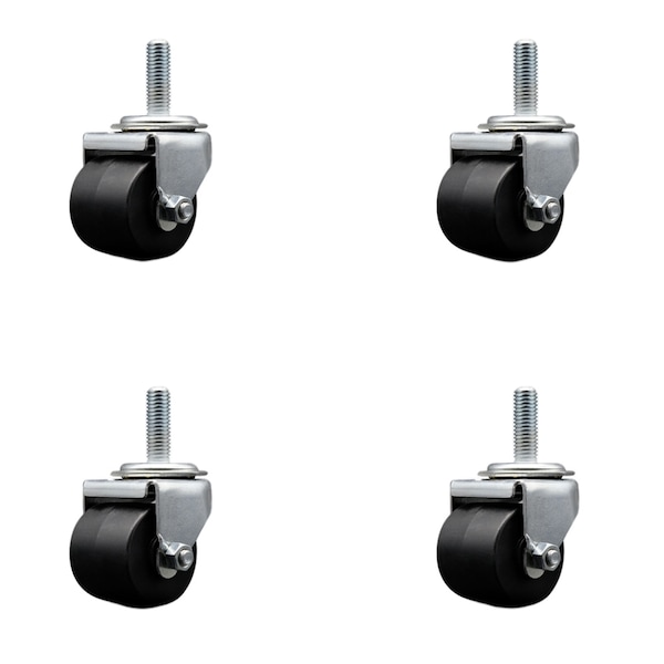 Low Profile Polyolefin 2'' Wheel 1/2'' Threaded Stem Caster Set, 4PK